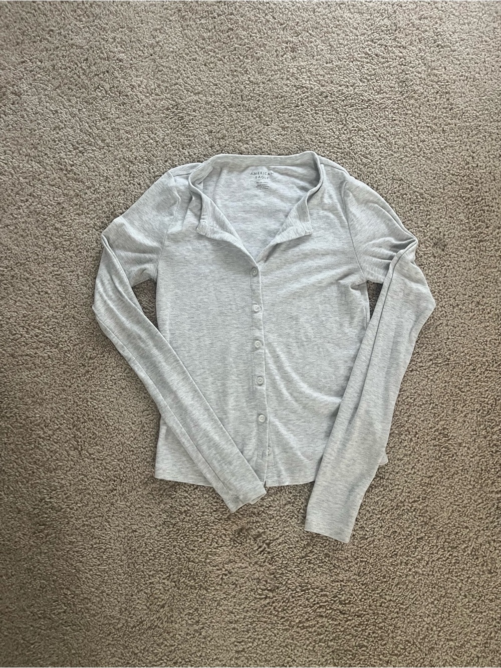 American Eagle Outfitters Light Gray Button-Down Top